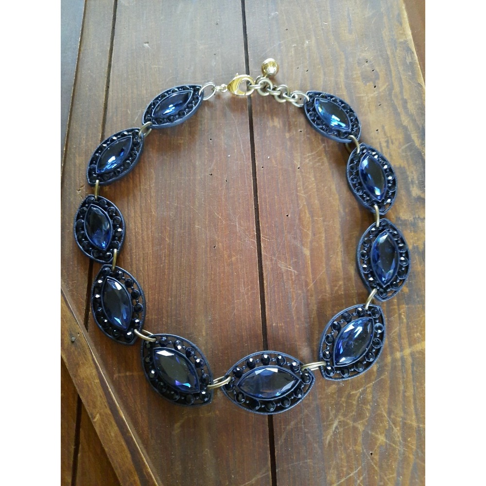 Lulu Frost for J. Crew Blue Crystal Eye Statement Necklace Vintage